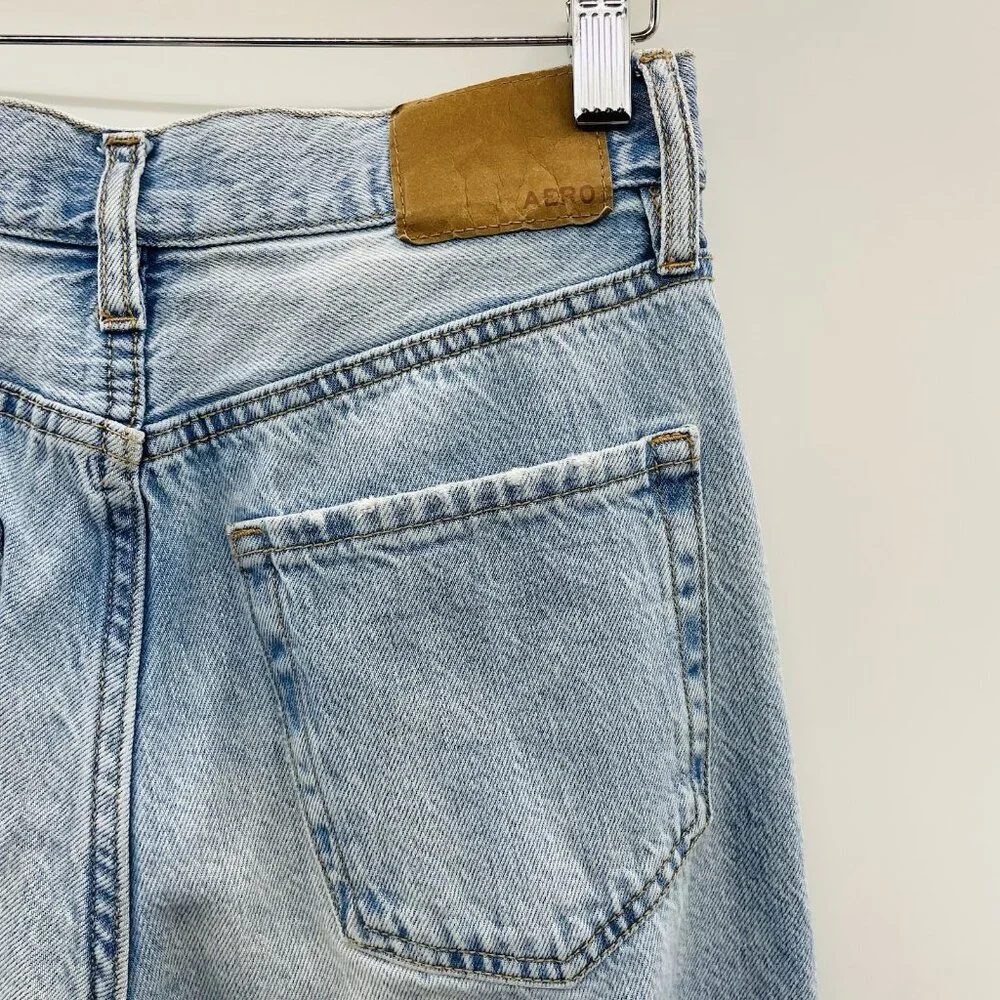 Aeropostale Womens Size 00 Regular 90s Baggy Distressed Button Fly Jeans in Blue